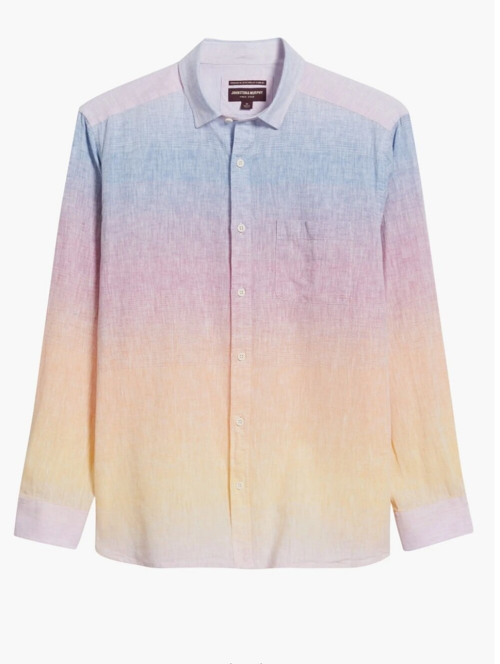 Johnston & Murphy Ombre Linen Cotton Button Up Shirt Pastel Sunset Festival XL